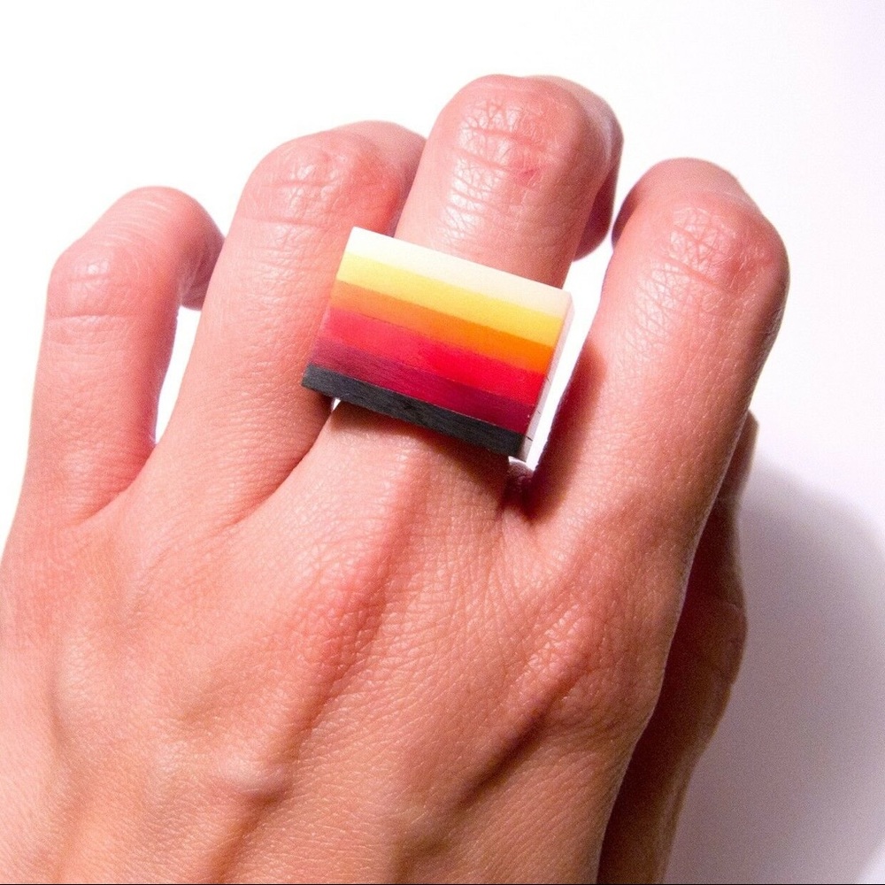 Colorblock Geometric Artisan Statement Ring red